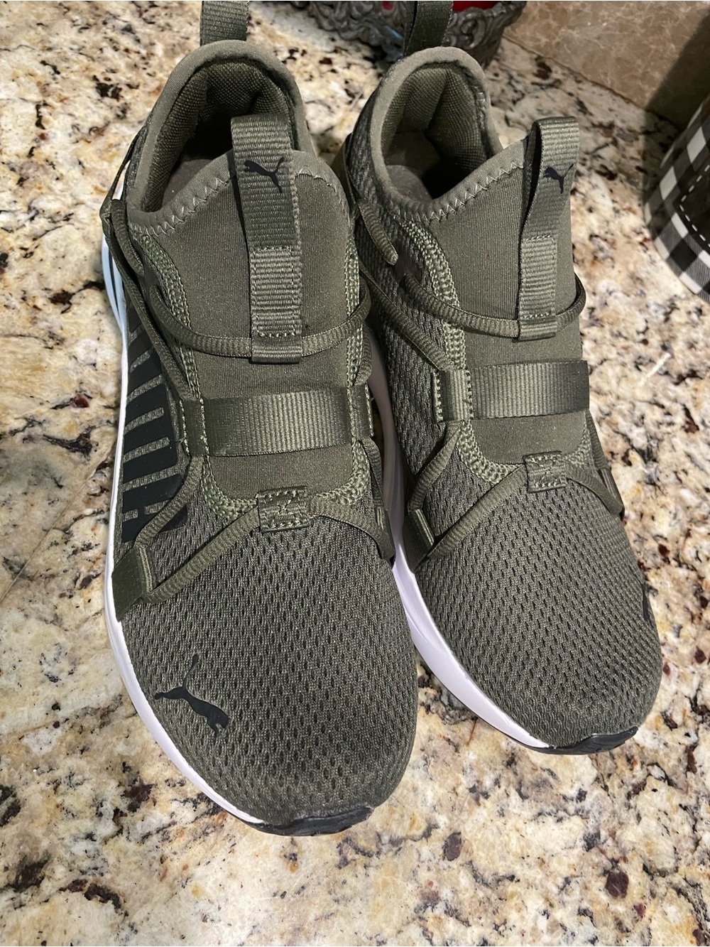 Puma Olive Slip-On Mesh Athletic Sneakers